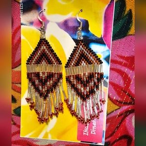 Native American Traditional Red and Black Beaded Earrings